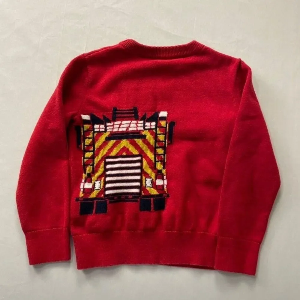 Baby Gap Boys Red Fire Truck Knit Sweater Pullover Toddler Kids Size 5 Years
